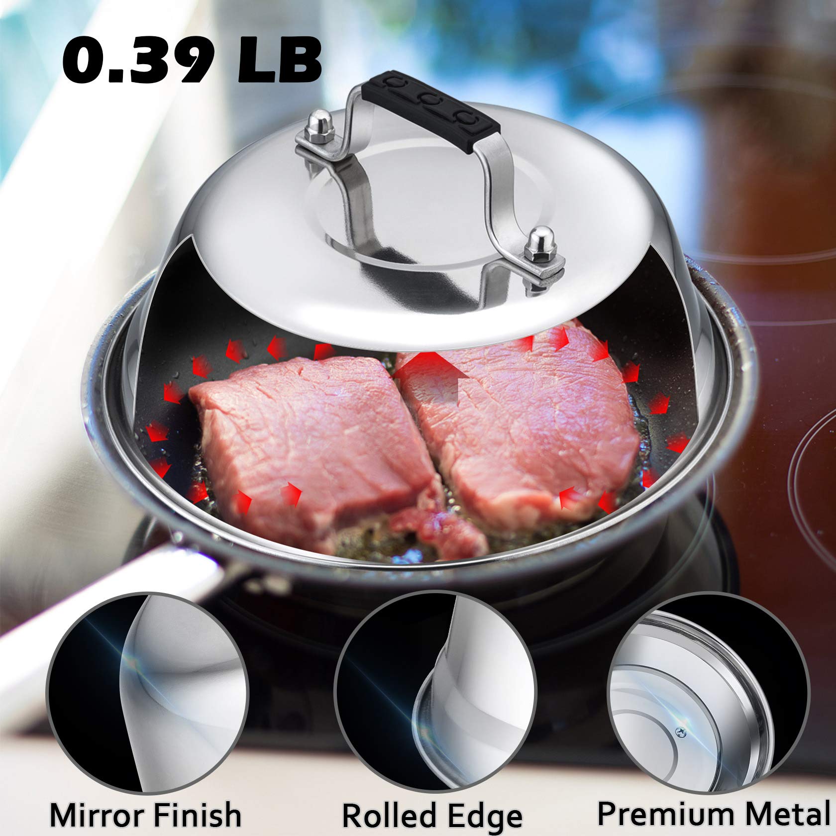 Cheese Melting Dome Set of 3  Leonyo 9''-6.5'' Stainless Steel Steam Basting Cover for Griddle Grill  Heavy Duty Metal Griddle Accessories for BBQ Flat Top Kitchen Cooking Burger  Heat Resistant Grip